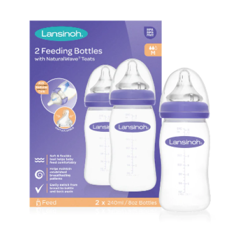 LANSINOH FEEDING BOTTLE 2X240ML (NATURAL WAVE)