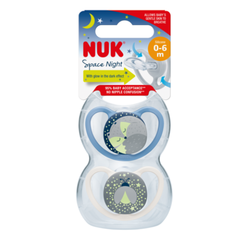 NUK SILICONE SOOTHER S1 SPACE NIGHT BOY 2/BOX
