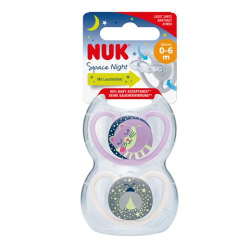 NUK SILICONE SOOTHER S1 SPACE NIGHT GIRL 2/BOX