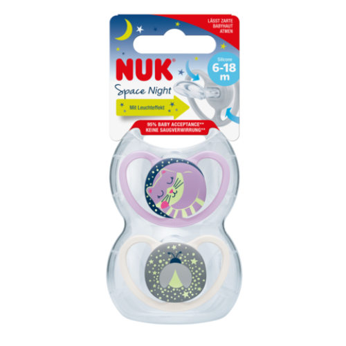 NUK SILICONE SOOTHER S2 SPACE NIGHT GIRL 2/BOX