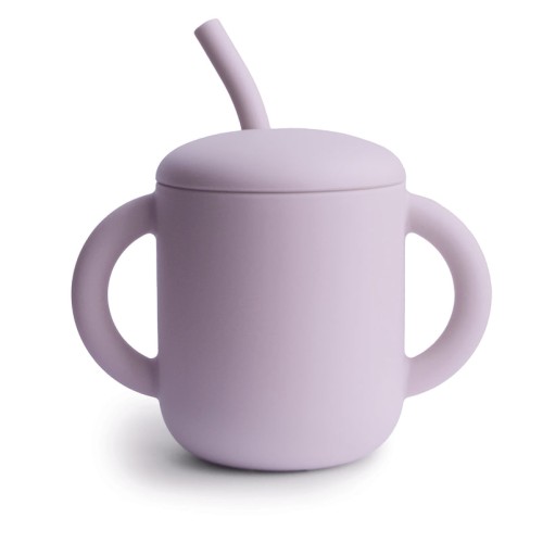 MUSHIE SILICONE TRAINING CUP + STRAW - SOFT LILAC