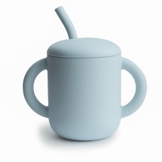 MUSHIE SILICONE TRAINING CUP + STRAW - POWDER BLUE