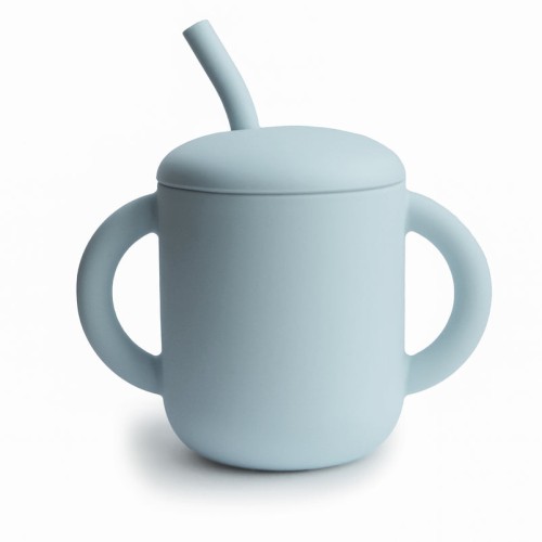 MUSHIE SILICONE TRAINING CUP + STRAW - POWDER BLUE