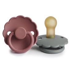 FRIGG DAISY PACIFIERS  LATEX 2 PACK  FRENCH GRAY/WOODCHUCK  SIZE 1