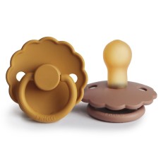 FRIGG DAISY PACIFIERS  LATEX 2 PACK  HONEY GOLD/ROSE GOLD  SIZE 1