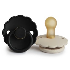 FRIGG DAISY PACIFIERS  LATEX 2 PACK  CREAM/JET BLACK  SIZE 1