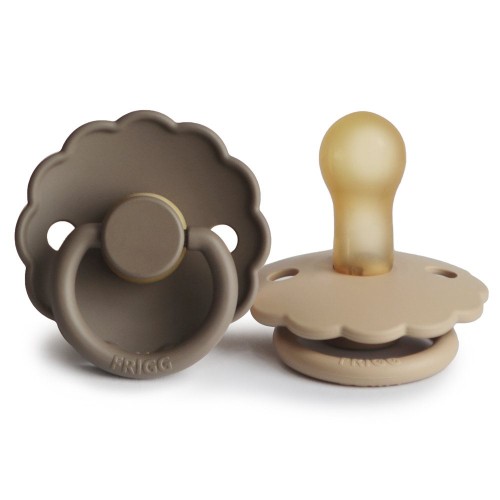 FRIGG DAISY PACIFIERS  LATEX 2 PACK  CROISSANT/PORTOBELLO  SIZE 2