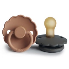 FRIGG DAISY PACIFIERS  LATEX 2 PACK  GRAPHITE/PEACH BRONZE  SIZE 2
