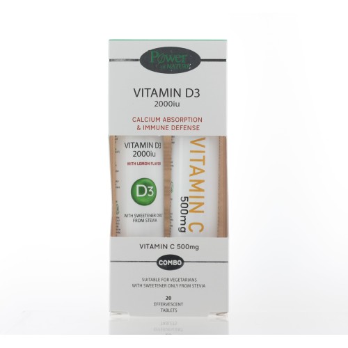POWER OF NATURE VITAMIN D3 2000IU 20 EFFERVESCENT TABLETS + VITAMIN C 500MG 20 EFFERVESCENT TABLETS