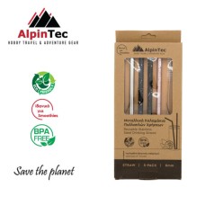 ALPINTEC REUSABLE STAINLESS STEEL STRAWS (STRAIGHT 8MM) 5PCS
