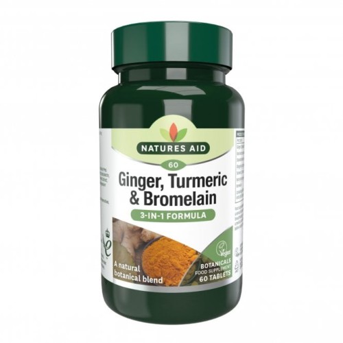 NATURES AID GINGER TURMERIC & BROMELAIN 60TABS