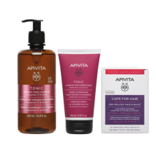 APIVITA ΠΑΚΕΤΟ ΚΑΤΑ ΤΗΣ ΤΡΙΧΟΠΤΩΣΗΣ (TONIC SHAMPOO 500ML + TONIC CONDITIONER 150ML + 30 CAPSULES FOR HEALTHY HAIR) ΓΙΑ ΓΥΝΑΙΚΕΣ