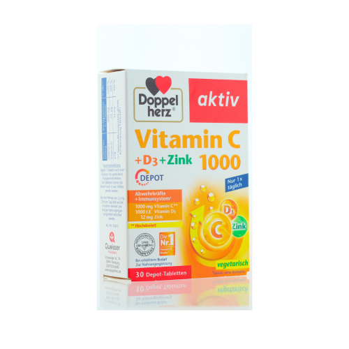 DOPPELHERZ VITAMIN C 1000mg + D3 + ZINC  30 TABLETS                            