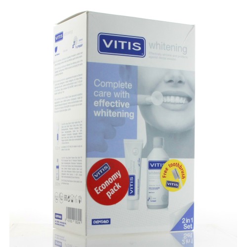 VITIS WHITENING PACK TOOTHPASTE100ML + MOUTHWASH 500ML + TOOTHBRUSH                                                                      