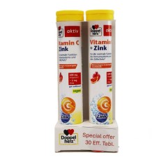 DOPPELHERZ VIT C 600MG & ZINC 5MG EFFERVESCENT TABLETS 1+1 FREE (30 TABLETS)
