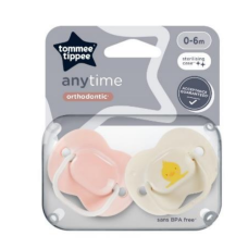 TOMMEE TIPPEE ANYTIME ORTHODONTIC SOOTHER X2 0-6M GIRL