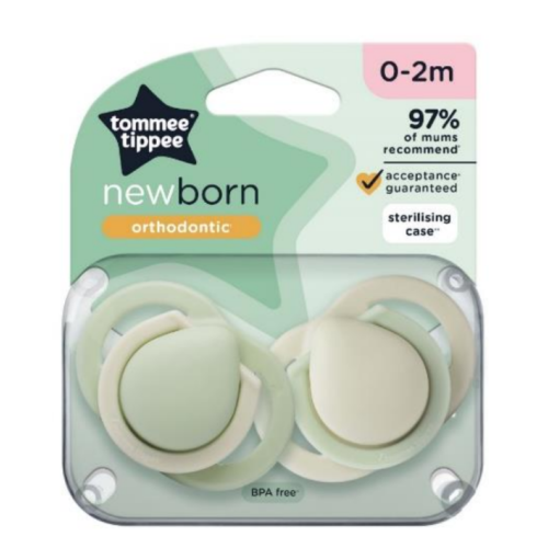 TOMMEE TIPPEE NEWBORN SOOTHER 0-2 MONTHS X2 GREEN