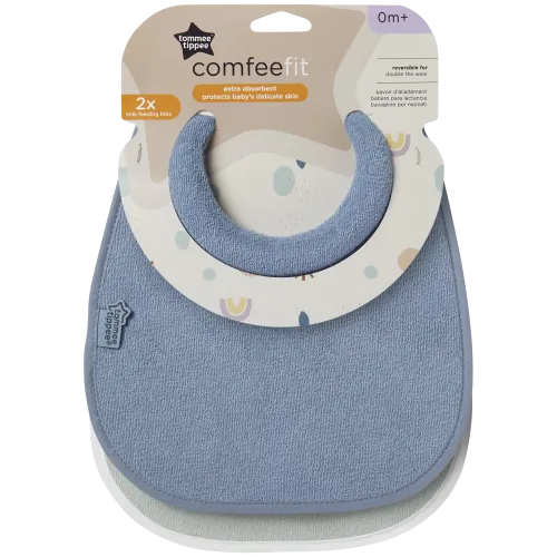 TOMMEE TIPPEE REVERSIBLE MILK FEEDING BIB X2 BLUE
