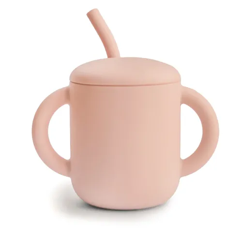 MUSHIE SILICONE TRAINING CUP + STRAW - BLUSH