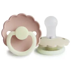 FRIGG DAISY PACIFIERS LATEX BLUSH NIGHT/CREAM NIGHT SIZE 1