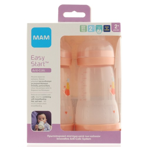 MAM EASY START ANTI-COLIC BOTTLE 2M+ 2X260ml PINK