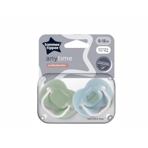 TOMMEE TIPPEE ANYTIME ORTHODONTIC SOOTHER X2 6-18M GREEN