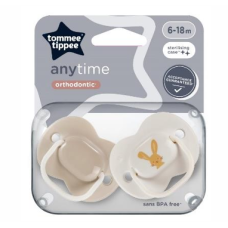TOMMEE TIPPEE ANYTIME ORTHODONTIC SOOTHER X2 6-18M BEIGE
