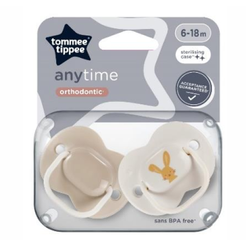 TOMMEE TIPPEE ANYTIME ORTHODONTIC SOOTHER X2 6-18M BEIGE