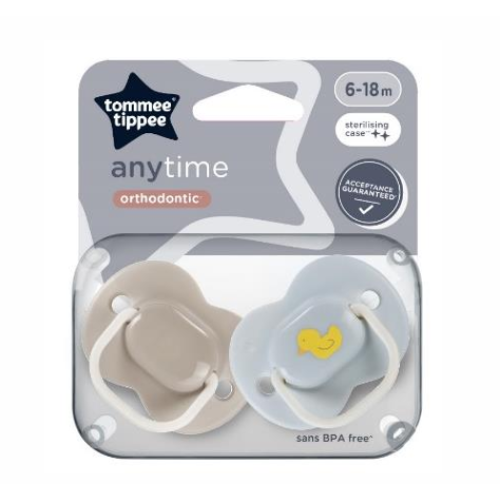 TOMMEE TIPPEE ANYTIME ORTHODONTIC SOOTHER X2 6-18M BLUE