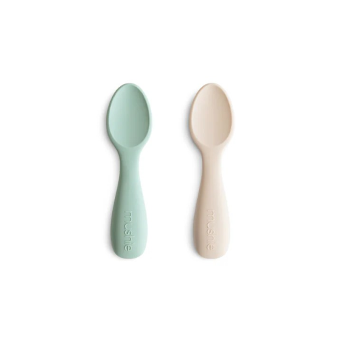 MUSHIE TODDLER STARTER SPOONS SILICONE 2 PACK CAMBRIDGE BLUE SHIFTING SAND