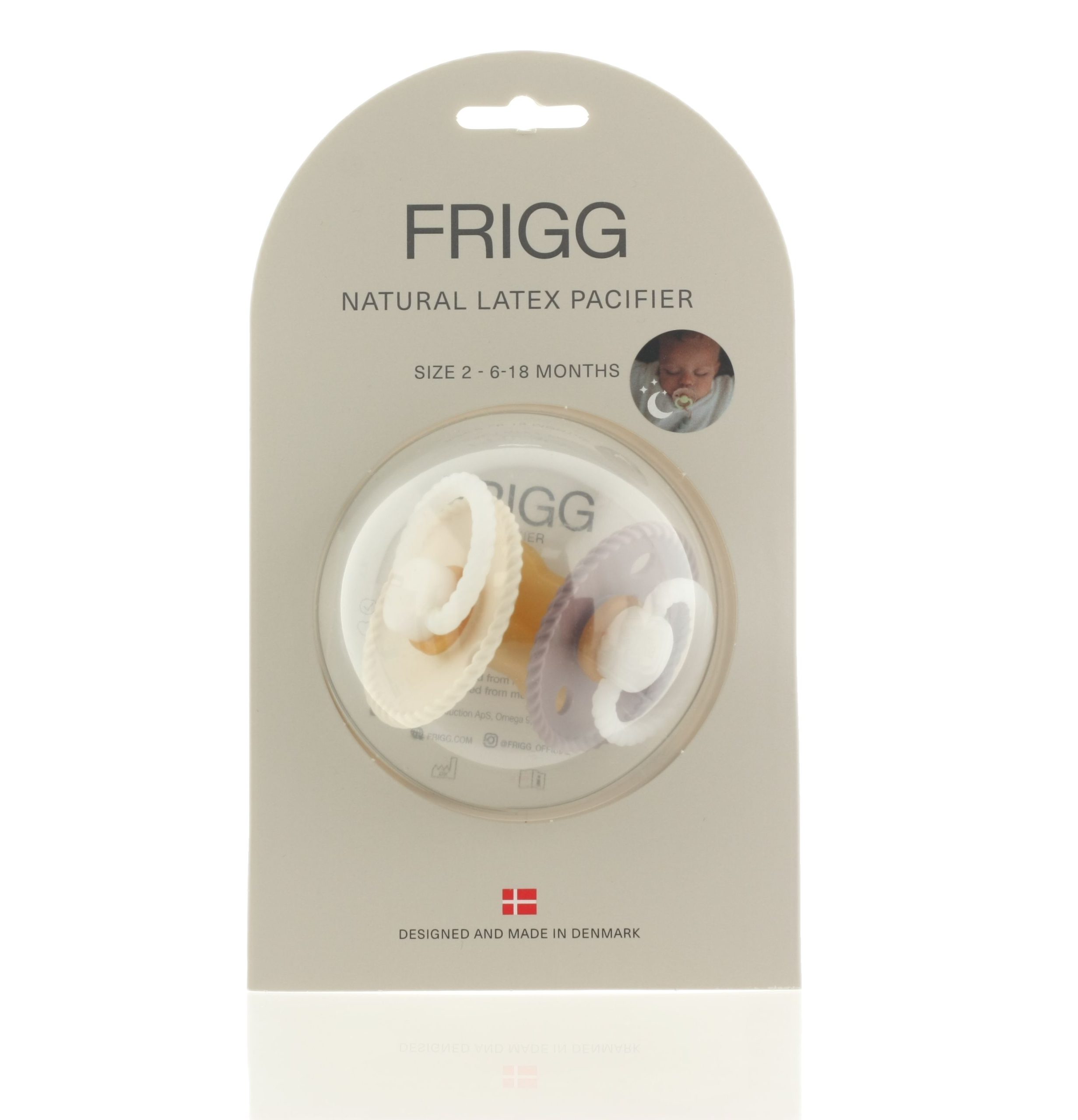 FRIGG ROPE PACIFIERS LATEX 2 PACK CREAM / TWILIGHT MAUVE NIGHT SIZE 2