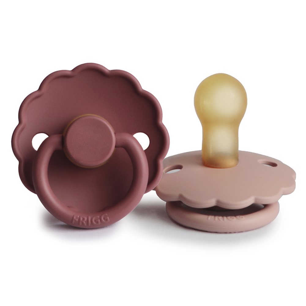FRIGG DAISY PACIFIERS  LATEX 2 PACK  BLUSH/WOODCHUCK  SIZE 1