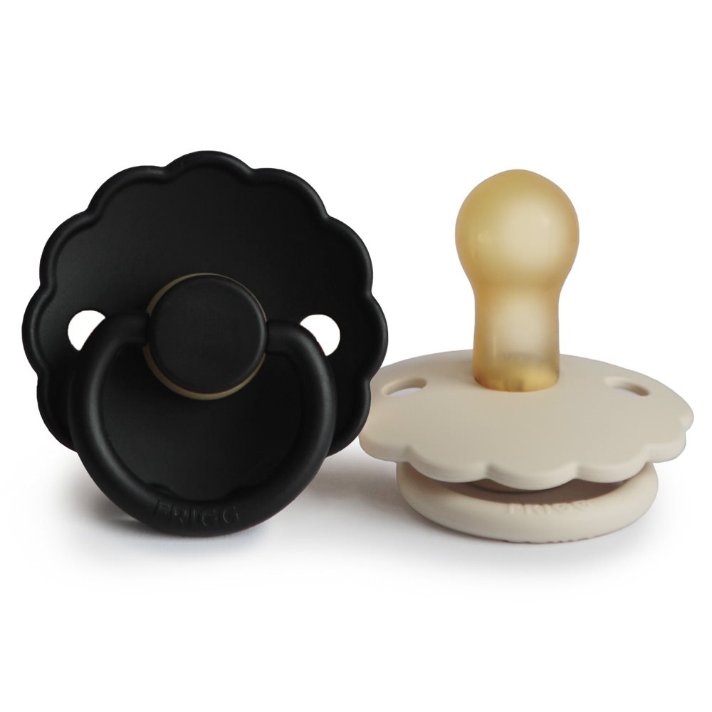 FRIGG DAISY PACIFIERS  LATEX 2 PACK  CREAM/JET BLACK  SIZE 1