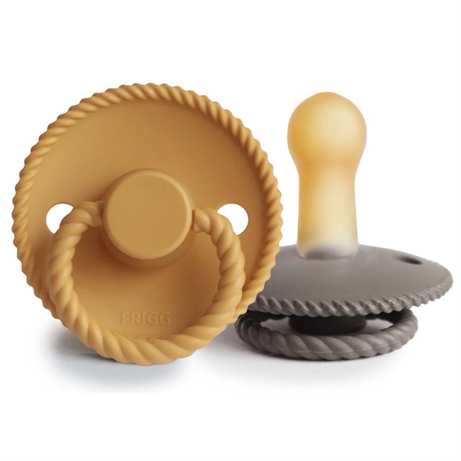 FRIGG ROPE PACIFIERS 2 PACK LATEX HONEY GOLD/PORTOBELLO SIZE 2