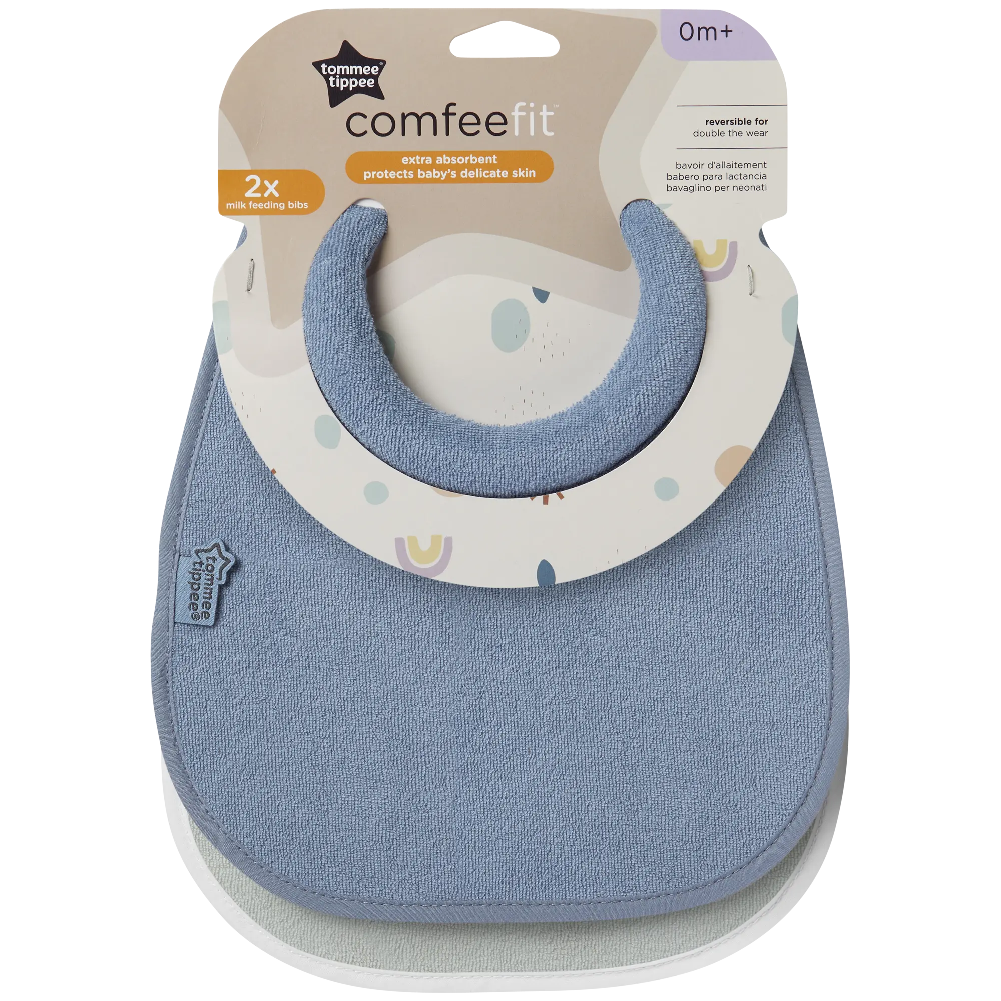 TOMMEE TIPPEE REVERSIBLE MILK FEEDING BIB X2 BLUE