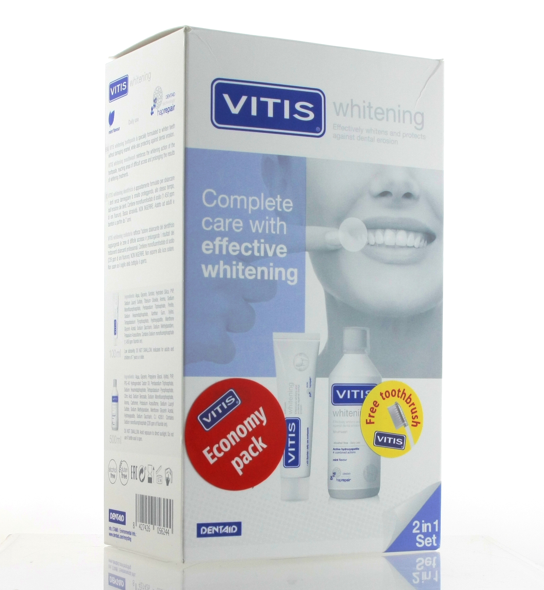 VITIS WHITENING PACK TOOTHPASTE100ML + MOUTHWASH 500ML + TOOTHBRUSH                                                                      