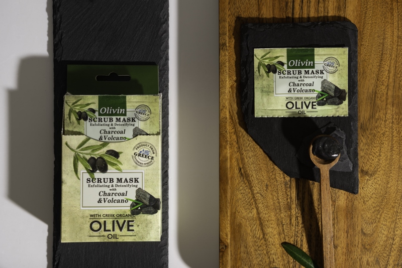 OLIVIN FACE SCRUB MASK CHARCOAL-VOLCANO BOX OF 6 (2x5ML)